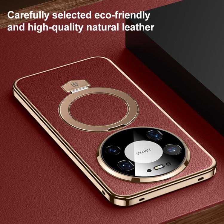 For Huawei Mate 80 Pro Max Plain Leather MagSafe Holder Phone Case