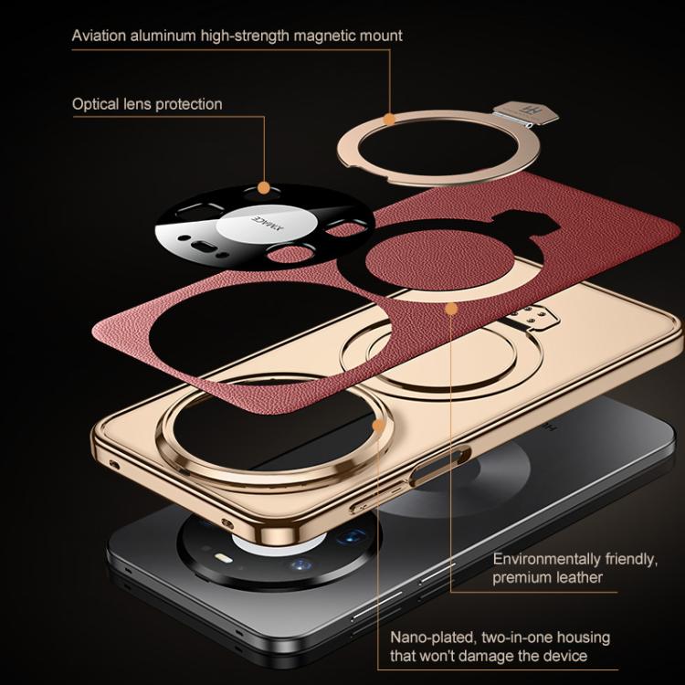 For Huawei Mate 80 Pro Max Plain Leather MagSafe Holder Phone Case
