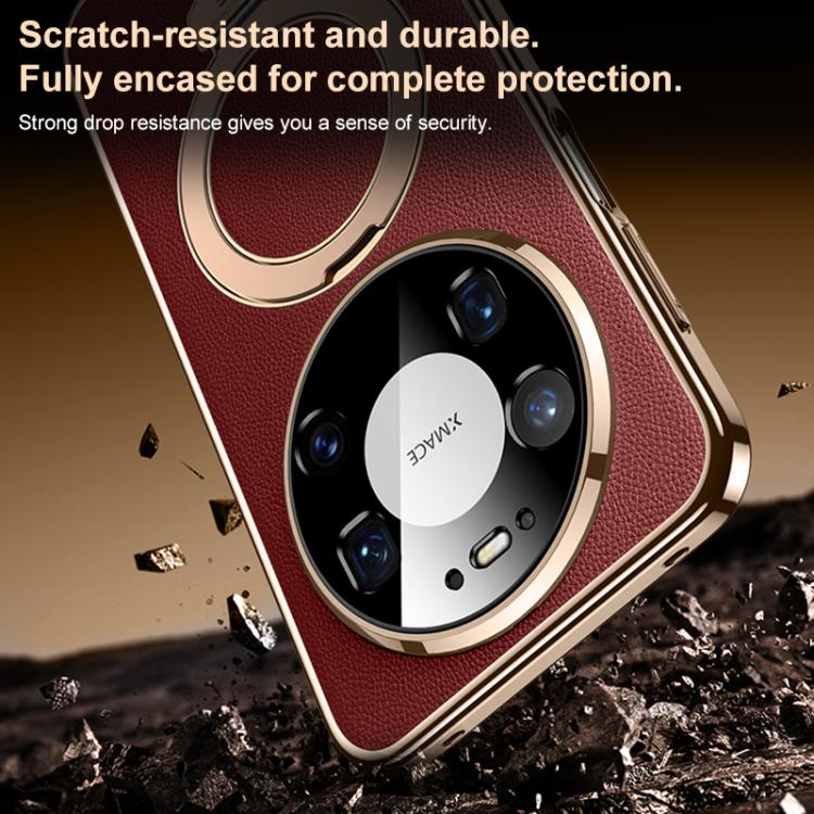For Huawei Mate 80 Pro Max Plain Leather MagSafe Holder Phone Case