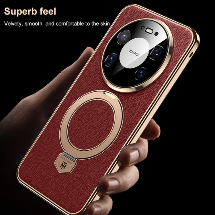 For Huawei Mate 80 Pro / 80 Plain Leather MagSafe Holder Phone Case