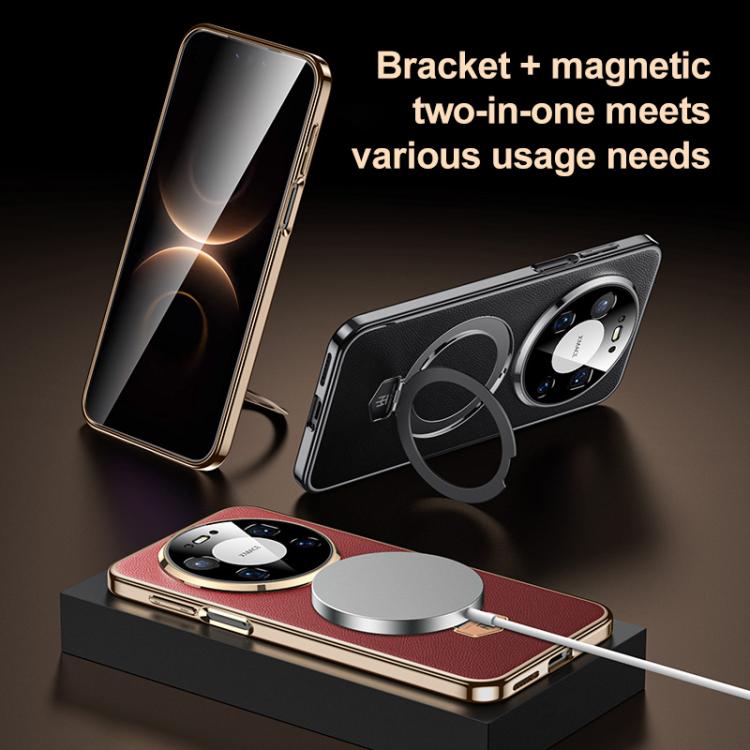 For Huawei Mate 80 Pro / 80 Plain Leather MagSafe Holder Phone Case
