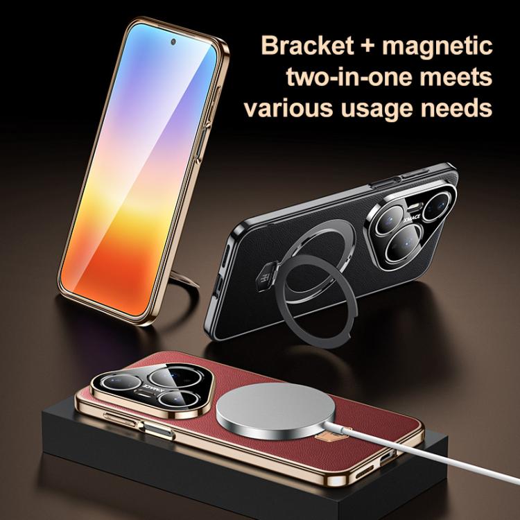 For Huawei Pura 90 Pro Max Plain Leather MagSafe Holder Phone Case