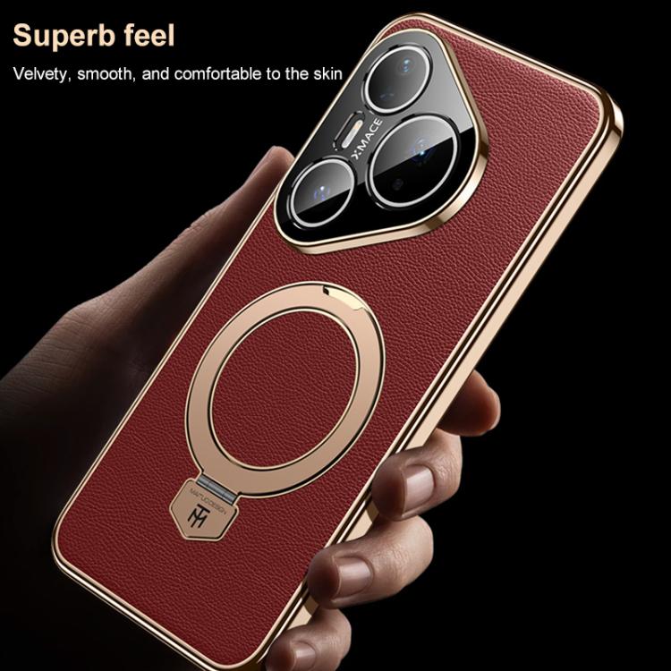 For Huawei Pura 90 Pro Max Plain Leather MagSafe Holder Phone Case