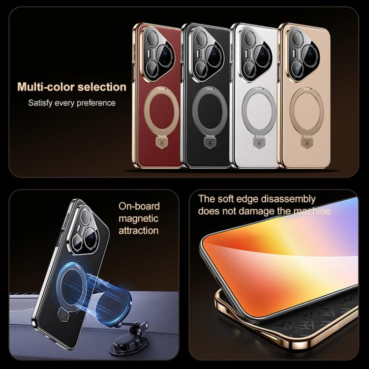 For Huawei Pura 90 Pro Plain Leather MagSafe Holder Phone Case