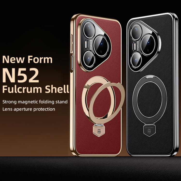 For Huawei Pura 90 Pro Plain Leather MagSafe Holder Phone Case