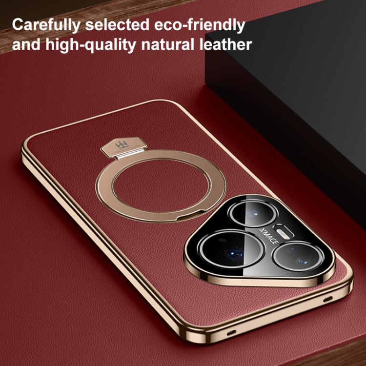 For Huawei Pura 90 Pro Plain Leather MagSafe Holder Phone Case