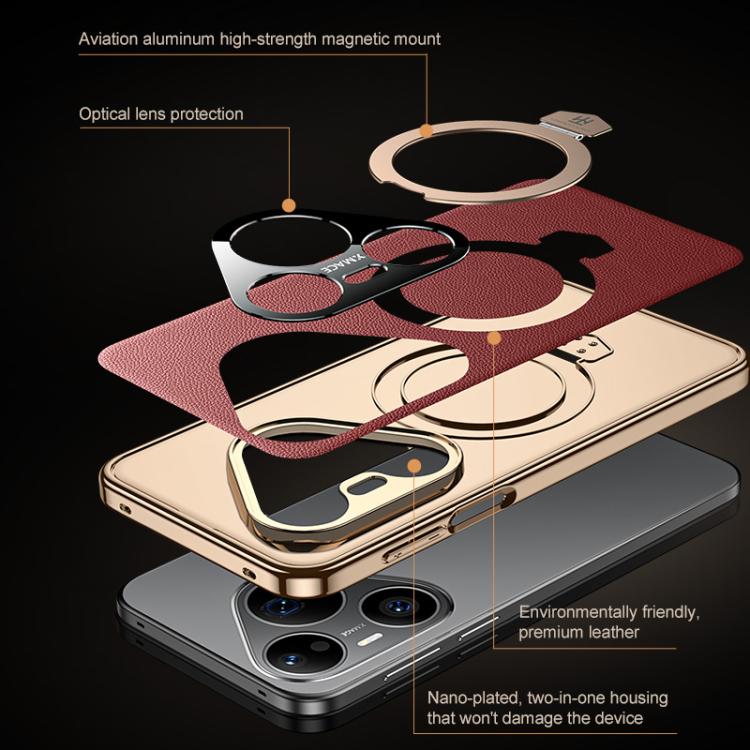 For Huawei Pura 90 Pro Plain Leather MagSafe Holder Phone Case