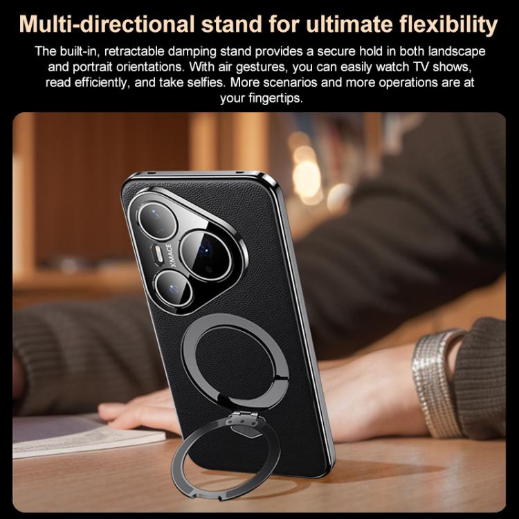 For Huawei Pura 90 Pro Plain Leather MagSafe Holder Phone Case