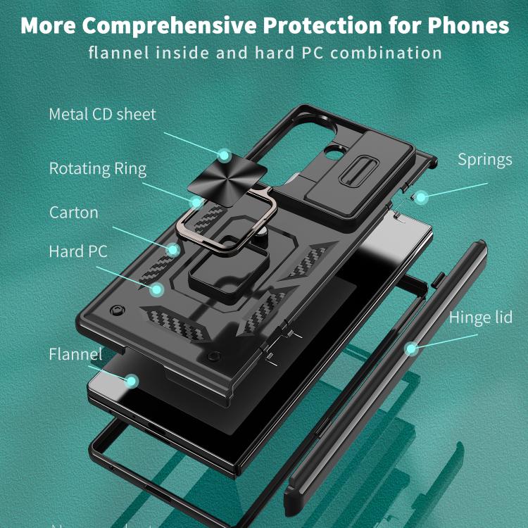 For Samsung Galaxy Z Fold7 5G Kalebol Sliding Window Hinge Phone Case with Ring Stand