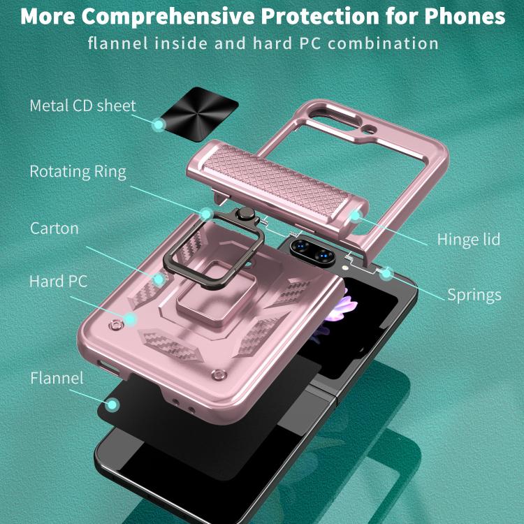 For Samsung Galaxy Z Flip7 FE / Flip6 Kalebol Sliding Window Hinge Phone Case with Ring Stand