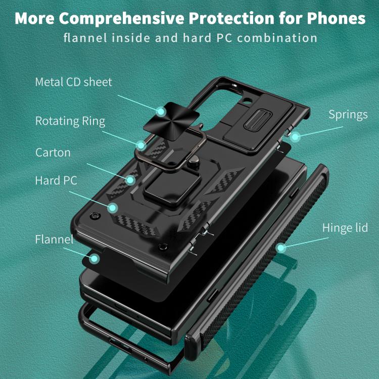 For Samsung Galaxy Z Fold6 5G Kalebol Sliding Window Hinge Phone Case with Ring Stand
