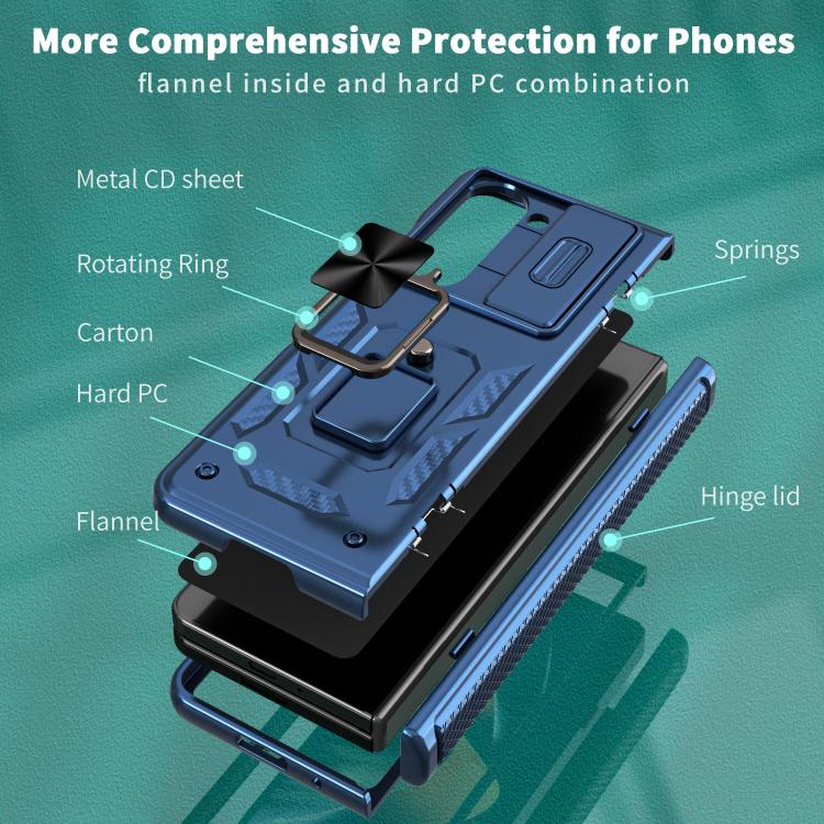For Samsung Galaxy Z Fold6 5G Kalebol Sliding Window Hinge Phone Case with Ring Stand