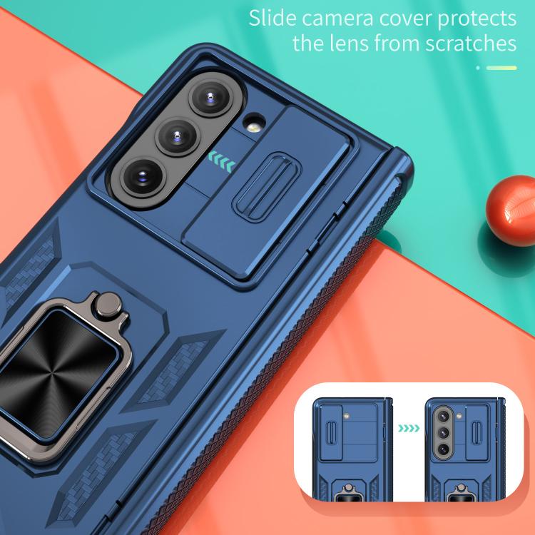 For Samsung Galaxy Z Fold6 5G Kalebol Sliding Window Hinge Phone Case with Ring Stand