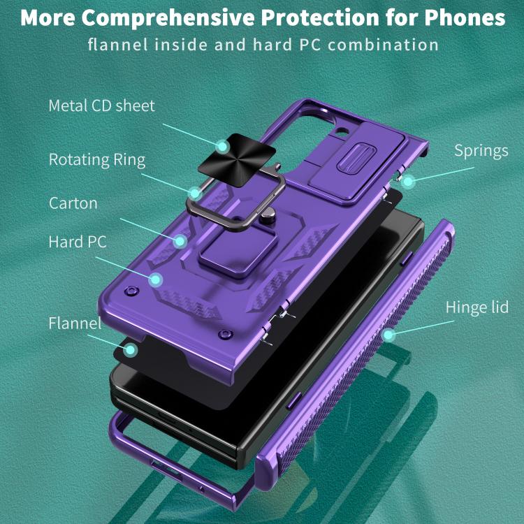 For Samsung Galaxy Z Fold6 5G Kalebol Sliding Window Hinge Phone Case with Ring Stand