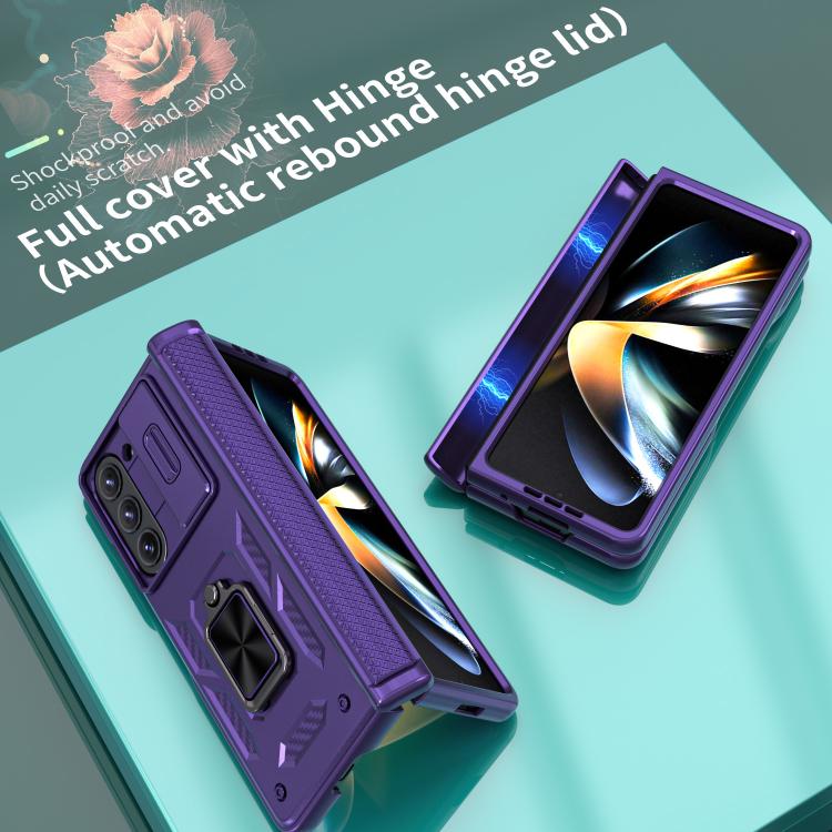 For Samsung Galaxy Z Fold6 5G Kalebol Sliding Window Hinge Phone Case with Ring Stand