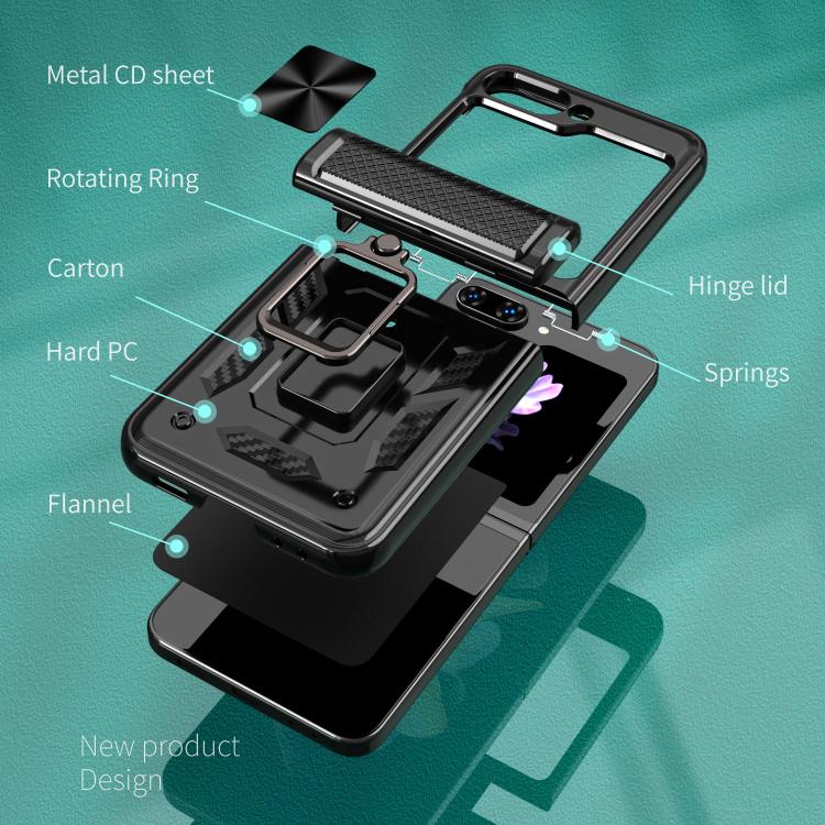 For Samsung Galaxy Z Flip5 5G Kalebol Sliding Window Hinge Phone Case with Ring Stand