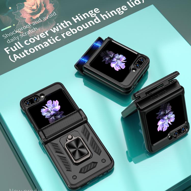 For Samsung Galaxy Z Flip5 5G Kalebol Sliding Window Hinge Phone Case with Ring Stand