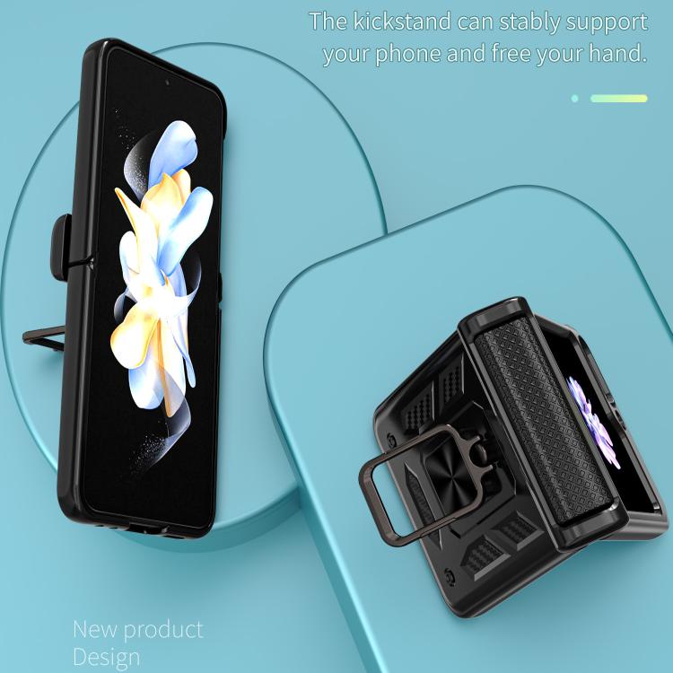 For Samsung Galaxy Z Flip5 5G Kalebol Sliding Window Hinge Phone Case with Ring Stand