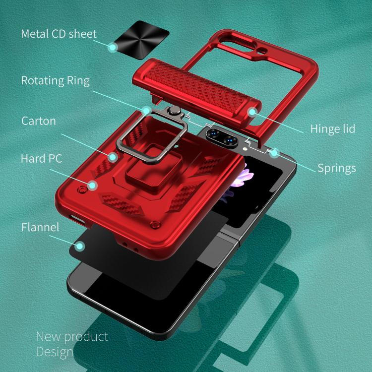 For Samsung Galaxy Z Flip5 5G Kalebol Sliding Window Hinge Phone Case with Ring Stand