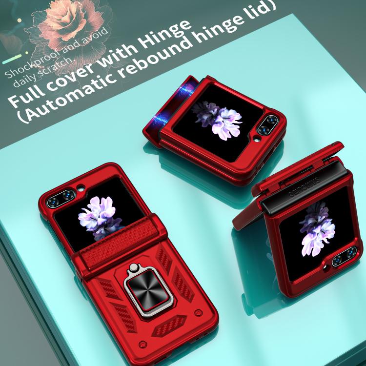 For Samsung Galaxy Z Flip5 5G Kalebol Sliding Window Hinge Phone Case with Ring Stand