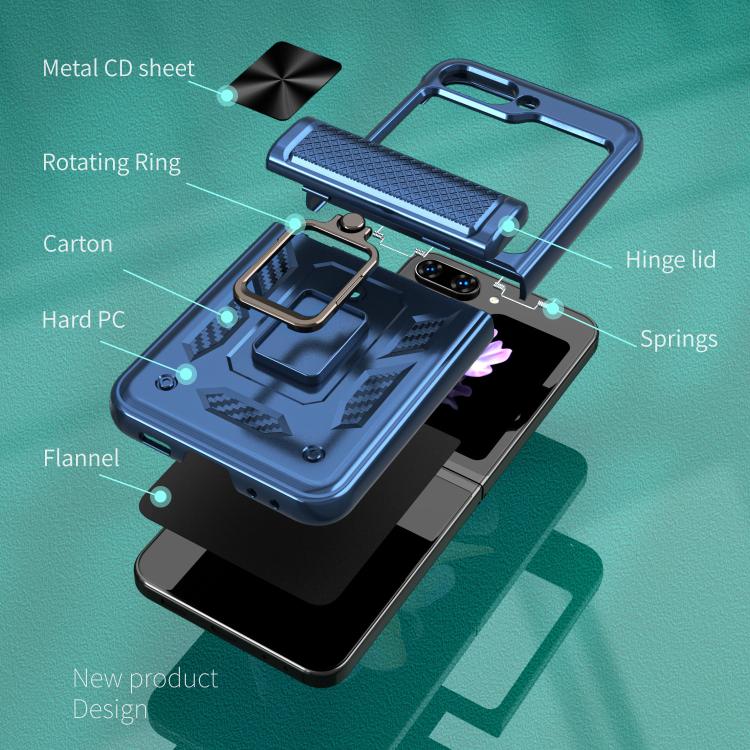 For Samsung Galaxy Z Flip5 5G Kalebol Sliding Window Hinge Phone Case with Ring Stand