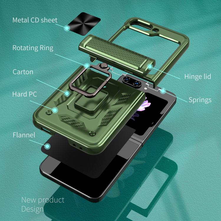 For Samsung Galaxy Z Flip5 5G Kalebol Sliding Window Hinge Phone Case with Ring Stand
