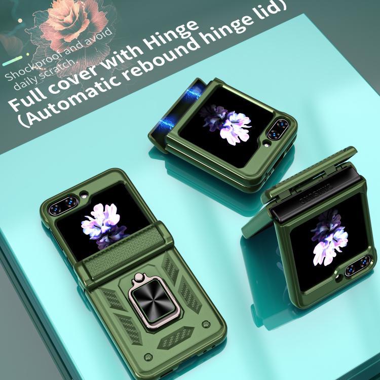 For Samsung Galaxy Z Flip5 5G Kalebol Sliding Window Hinge Phone Case with Ring Stand