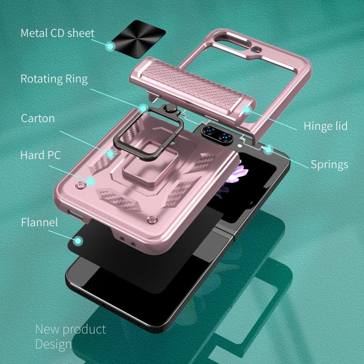 For Samsung Galaxy Z Flip5 5G Kalebol Sliding Window Hinge Phone Case with Ring Stand