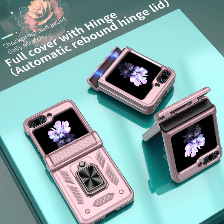 For Samsung Galaxy Z Flip5 5G Kalebol Sliding Window Hinge Phone Case with Ring Stand
