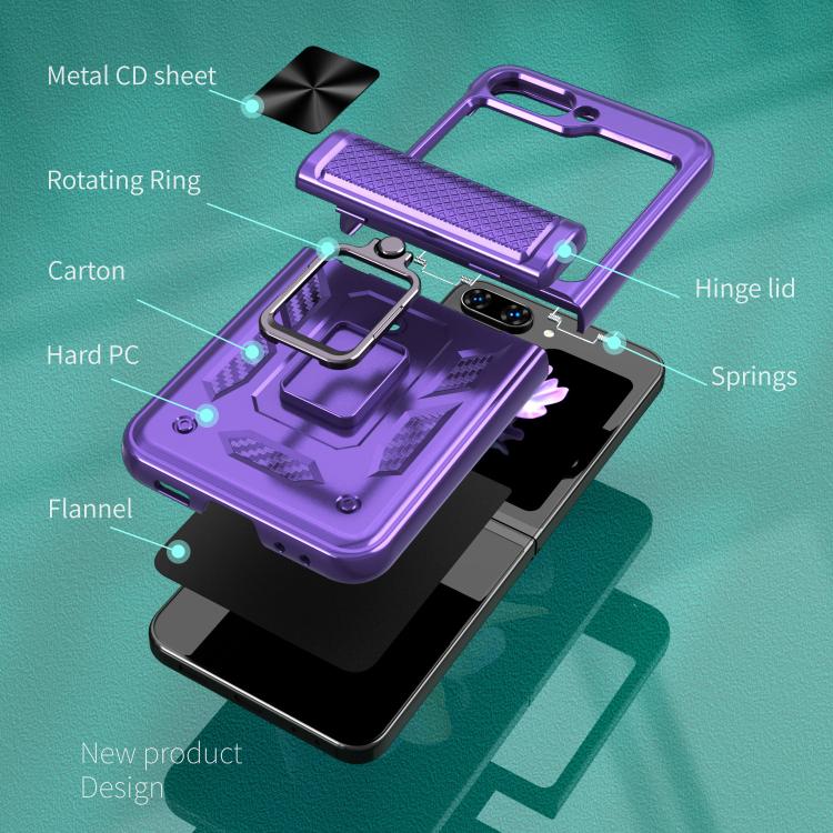 For Samsung Galaxy Z Flip5 5G Kalebol Sliding Window Hinge Phone Case with Ring Stand