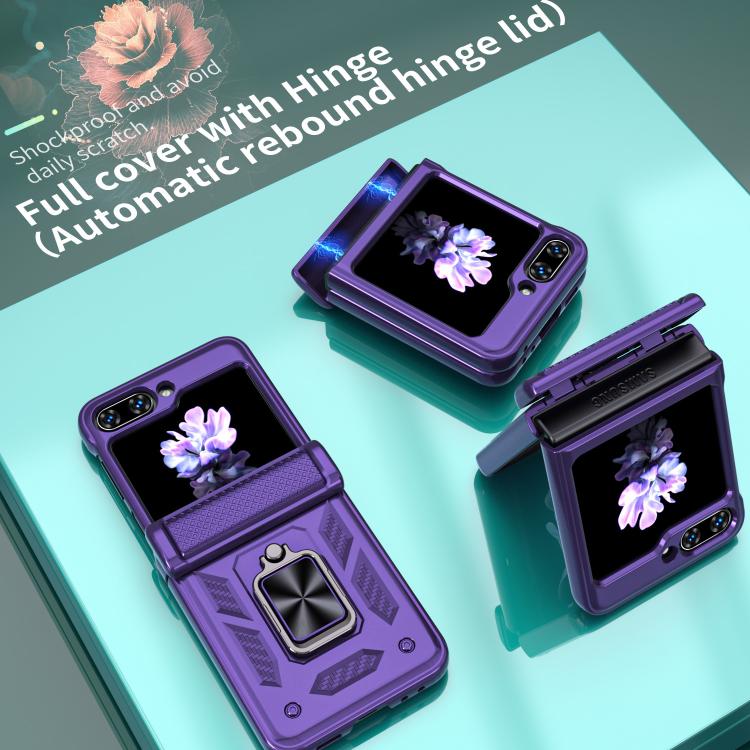 For Samsung Galaxy Z Flip5 5G Kalebol Sliding Window Hinge Phone Case with Ring Stand