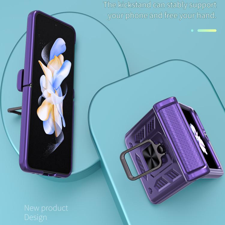 For Samsung Galaxy Z Flip5 5G Kalebol Sliding Window Hinge Phone Case with Ring Stand
