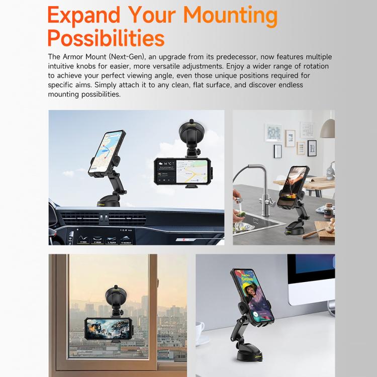 Ulefone UAN16 Armor Mount Car / Desk Phone Holder, Enhanced Model - Black