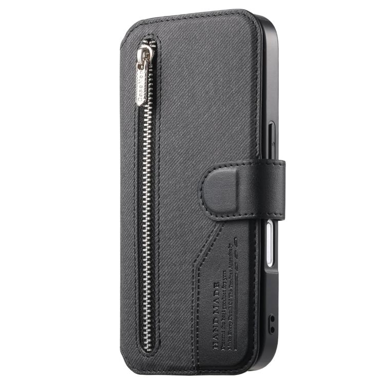 For iPhone 16 Pro Max Twill Fabric MagSafe RFID Anti-theft Zipper Wallet Leather Phone Case