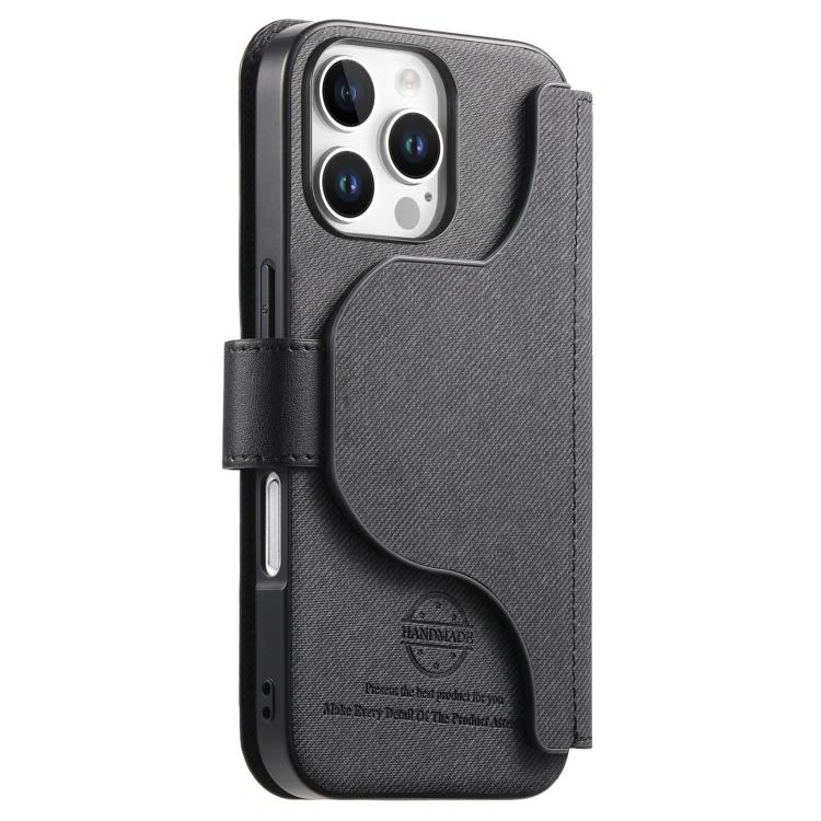 For iPhone 16 Pro Max Twill Fabric MagSafe RFID Anti-theft Zipper Wallet Leather Phone Case