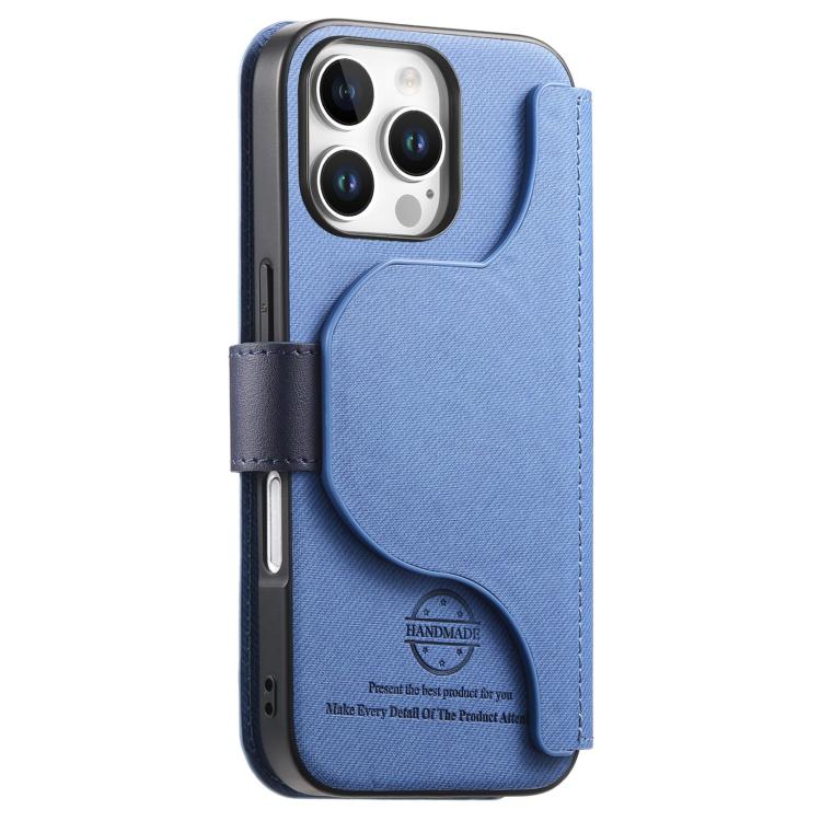 For iPhone 16 Pro Max Twill Fabric MagSafe RFID Anti-theft Zipper Wallet Leather Phone Case