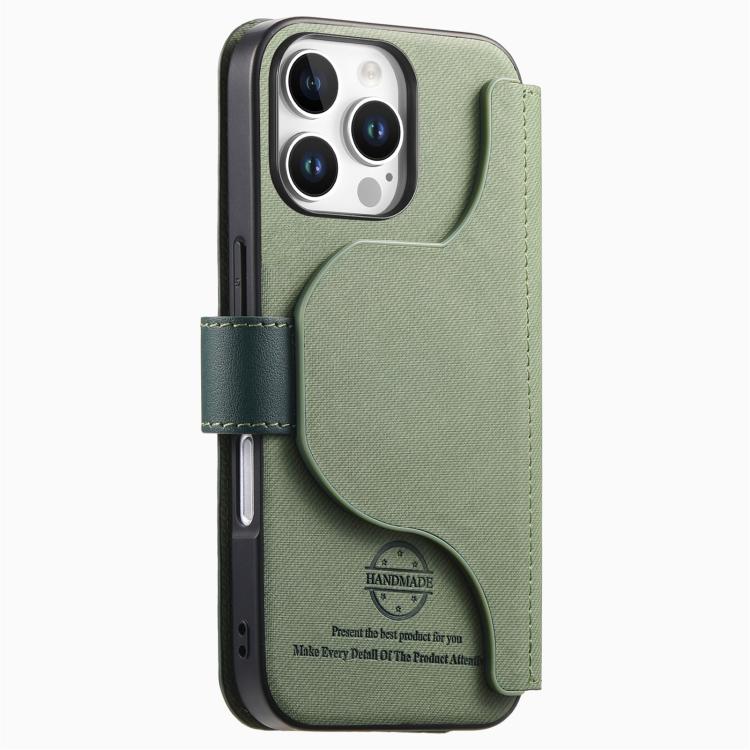 For iPhone 16 Pro Max Twill Fabric MagSafe RFID Anti-theft Zipper Wallet Leather Phone Case