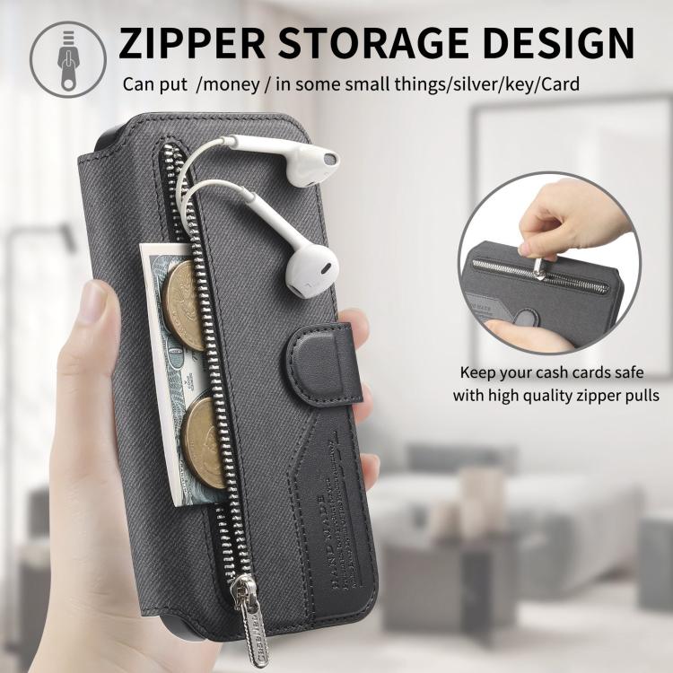 For iPhone 16 Pro Twill Fabric MagSafe RFID Anti-theft Zipper Wallet Leather Phone Case