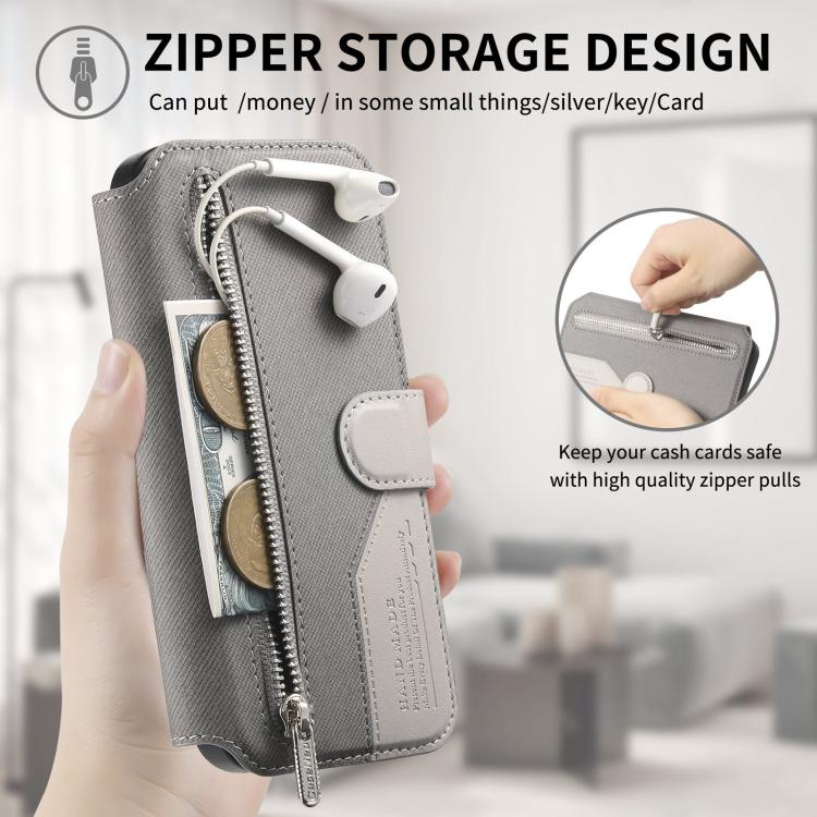 For iPhone 16 Pro Twill Fabric MagSafe RFID Anti-theft Zipper Wallet Leather Phone Case