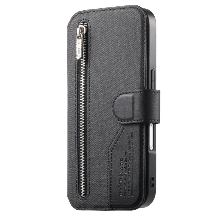 For iPhone 16 Plus Twill Fabric MagSafe RFID Anti-theft Zipper Wallet Leather Phone Case