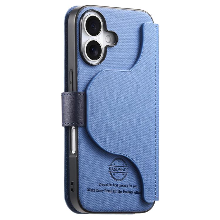 For iPhone 16 Plus Twill Fabric MagSafe RFID Anti-theft Zipper Wallet Leather Phone Case