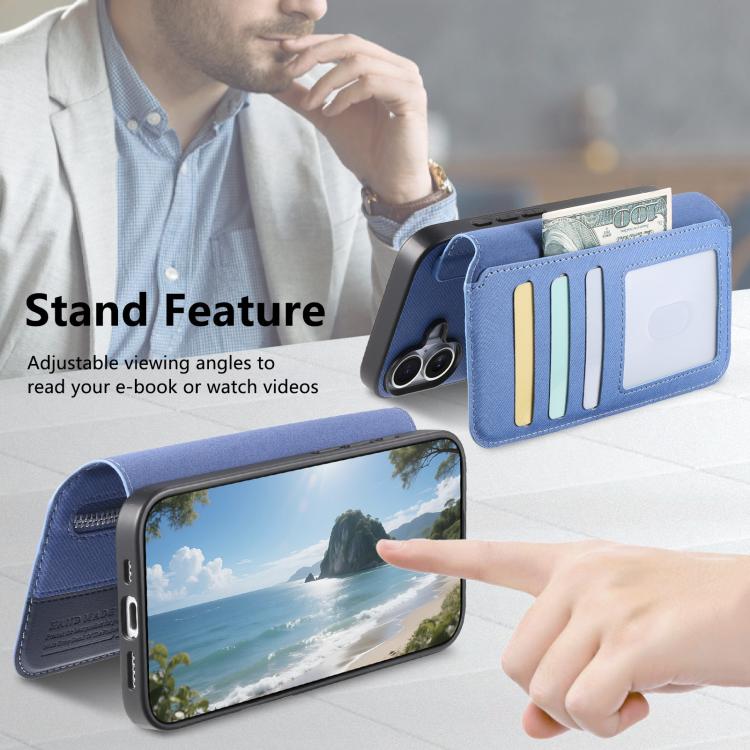 For iPhone 16 Plus Twill Fabric MagSafe RFID Anti-theft Zipper Wallet Leather Phone Case