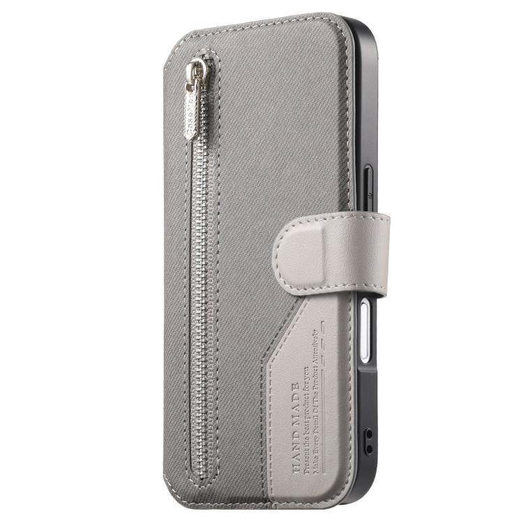 For iPhone 16 Plus Twill Fabric MagSafe RFID Anti-theft Zipper Wallet Leather Phone Case