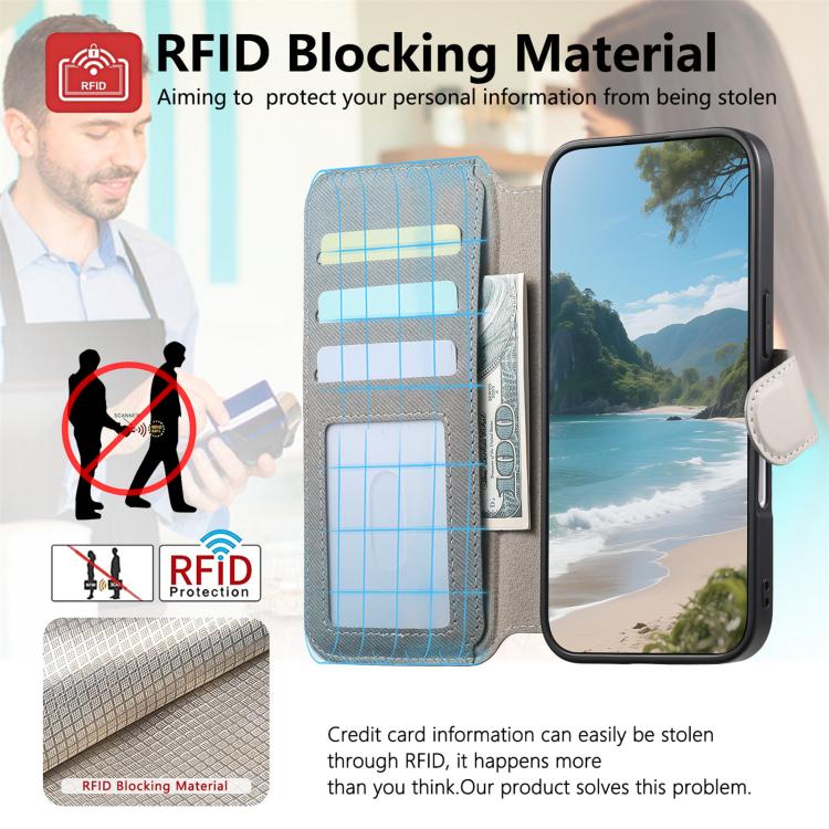 For iPhone 16 Plus Twill Fabric MagSafe RFID Anti-theft Zipper Wallet Leather Phone Case