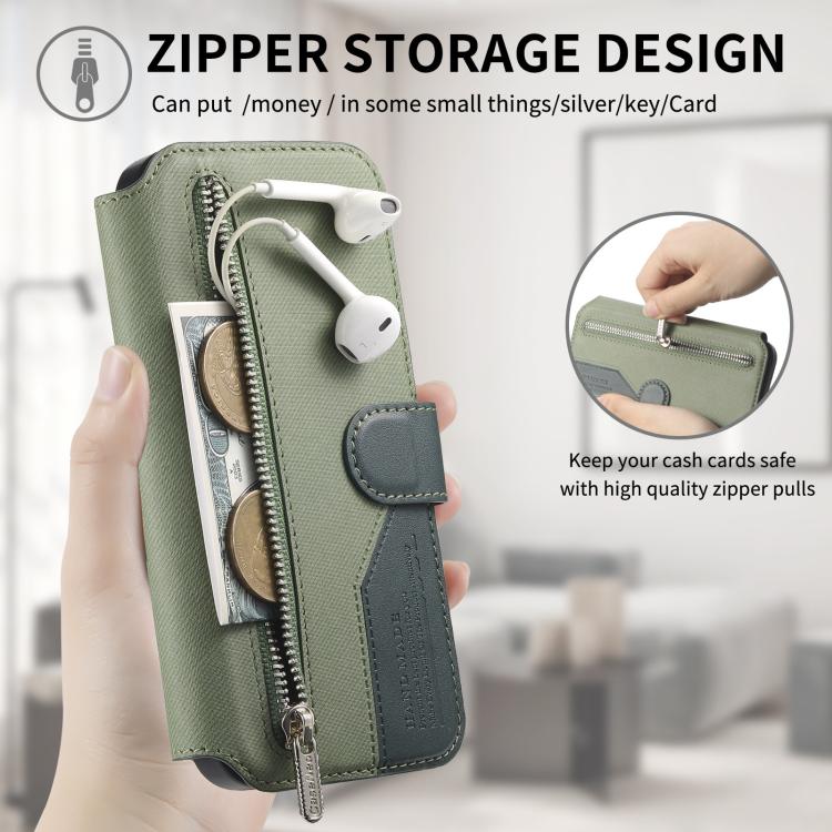 For iPhone 16 Plus Twill Fabric MagSafe RFID Anti-theft Zipper Wallet Leather Phone Case