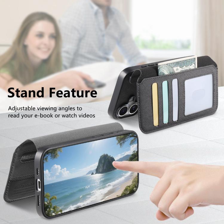 For iPhone 15 Pro Max Twill Fabric MagSafe RFID Anti-theft Zipper Wallet Leather Phone Case