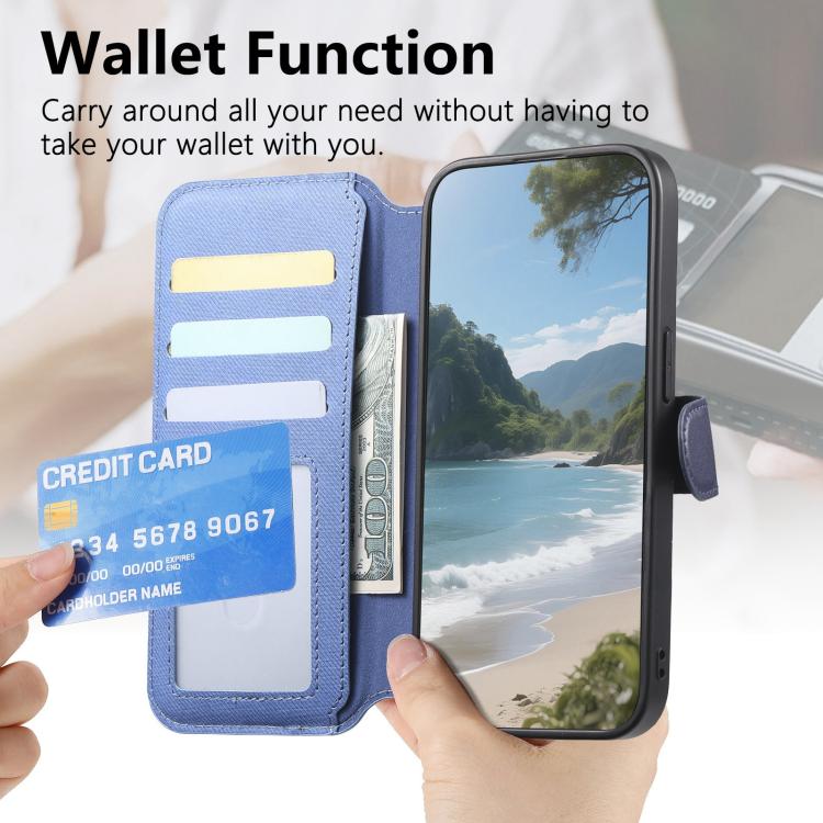 For iPhone 15 Pro Twill Fabric MagSafe RFID Anti-theft Zipper Wallet Leather Phone Case