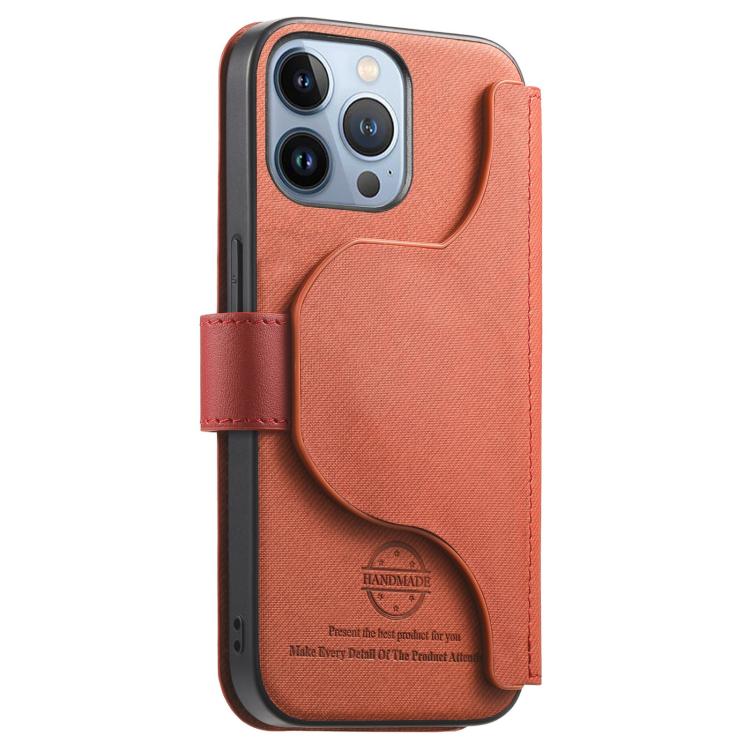 For iPhone 15 Pro Twill Fabric MagSafe RFID Anti-theft Zipper Wallet Leather Phone Case