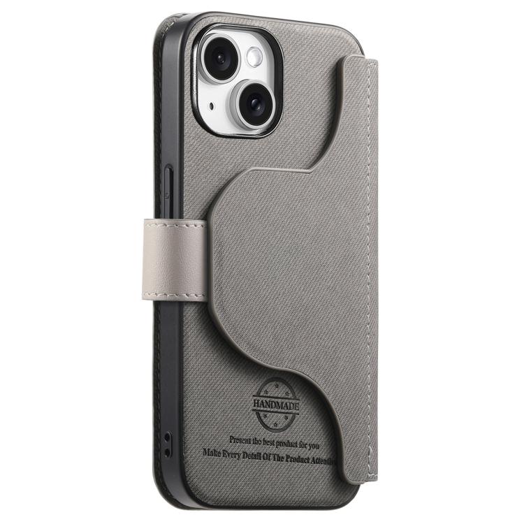 For iPhone 15 Plus Twill Fabric MagSafe RFID Anti-theft Zipper Wallet Leather Phone Case