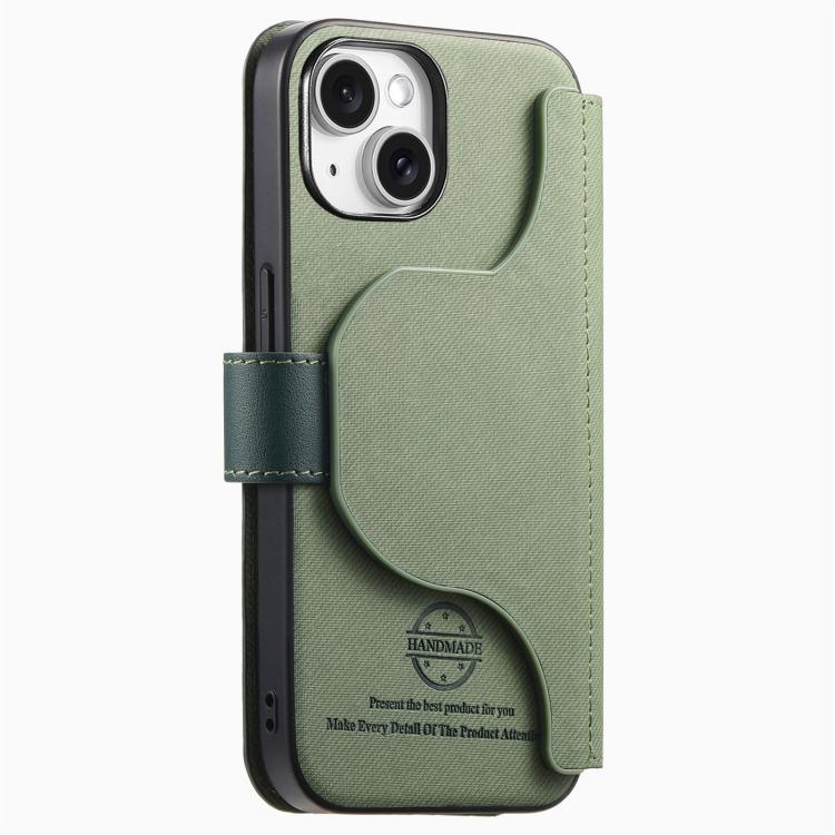 For iPhone 15 Plus Twill Fabric MagSafe RFID Anti-theft Zipper Wallet Leather Phone Case